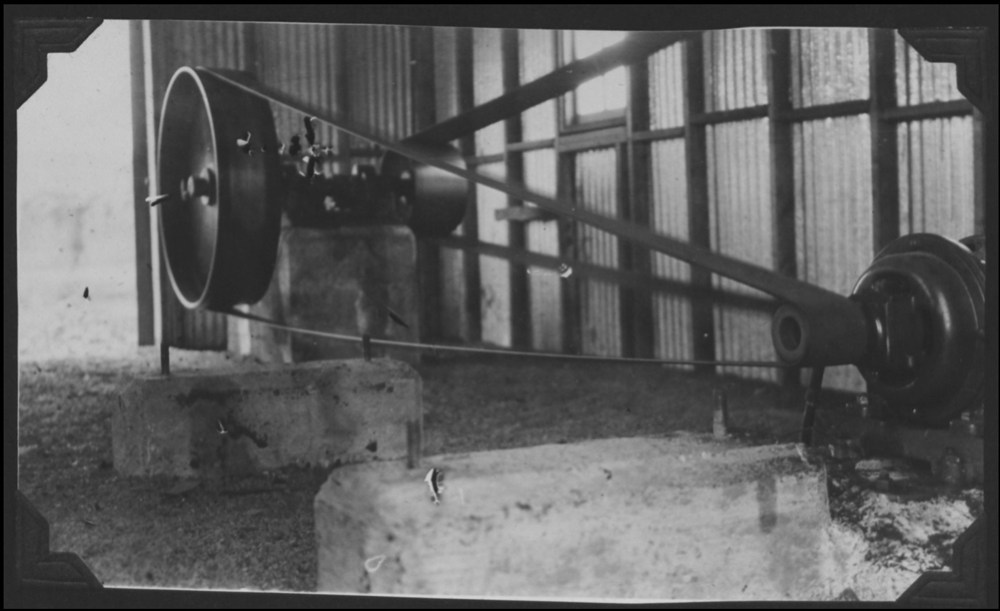Another motor and fly wheel that would have been used inside of these production buildings. Note the concrete riser in the foreground. The western half of this production line have very few of these, if any. The last three buildings have these risers in them.