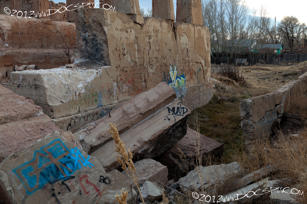 A view of the eastern still battery from the (burned) rear platform of the control building.