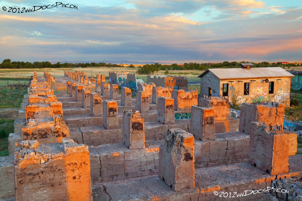 A view from the top of the stills looking west. The original refinery extended beyond the tree line, (the Big Laramie River). 