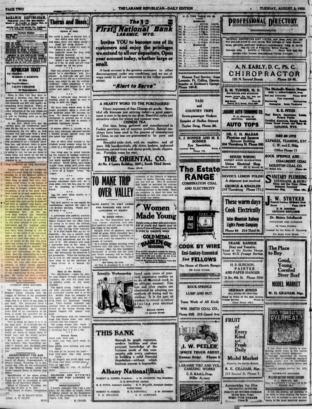 Laramie Republican 3rdAugust1920, page 2