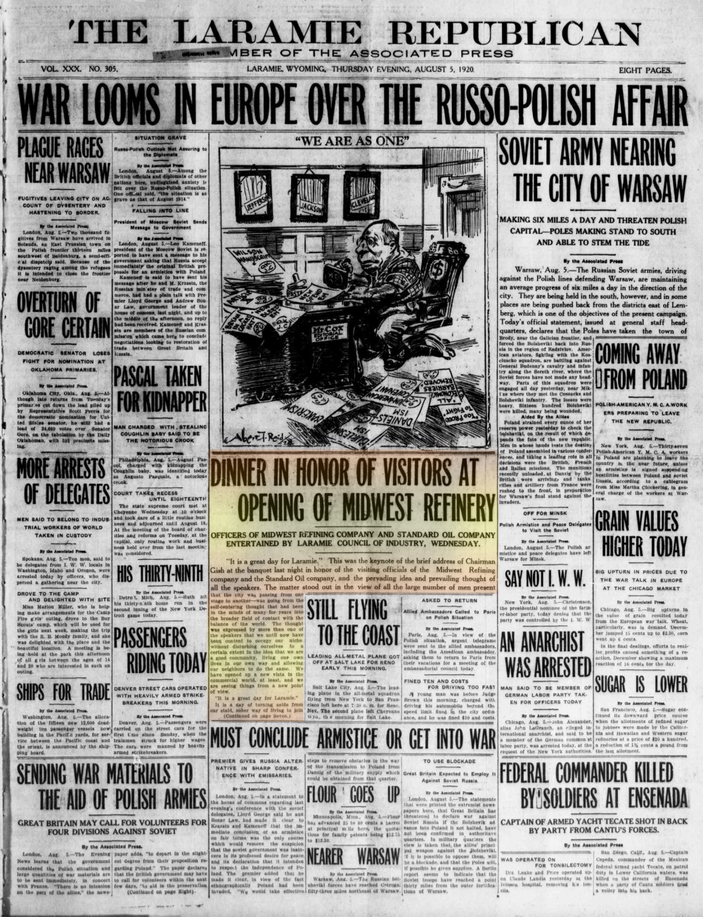 Laramie Republican 5thAugust1920, page 1.