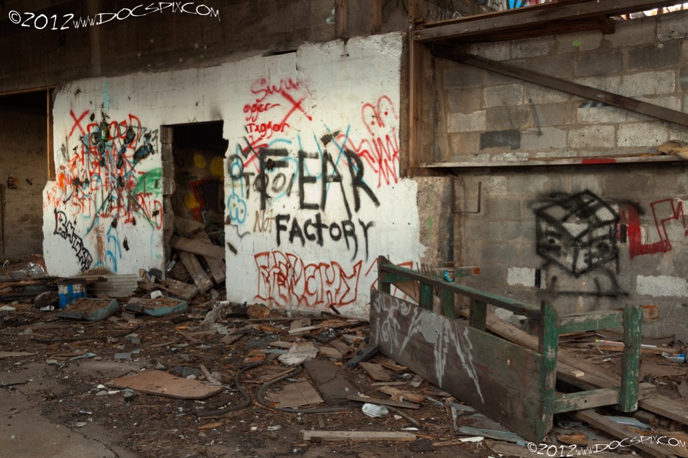 The opening left of the "Fear Factory" was for the elevator. 