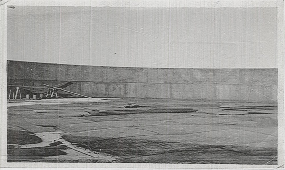A view from inside one of the storage tanks under construction. 